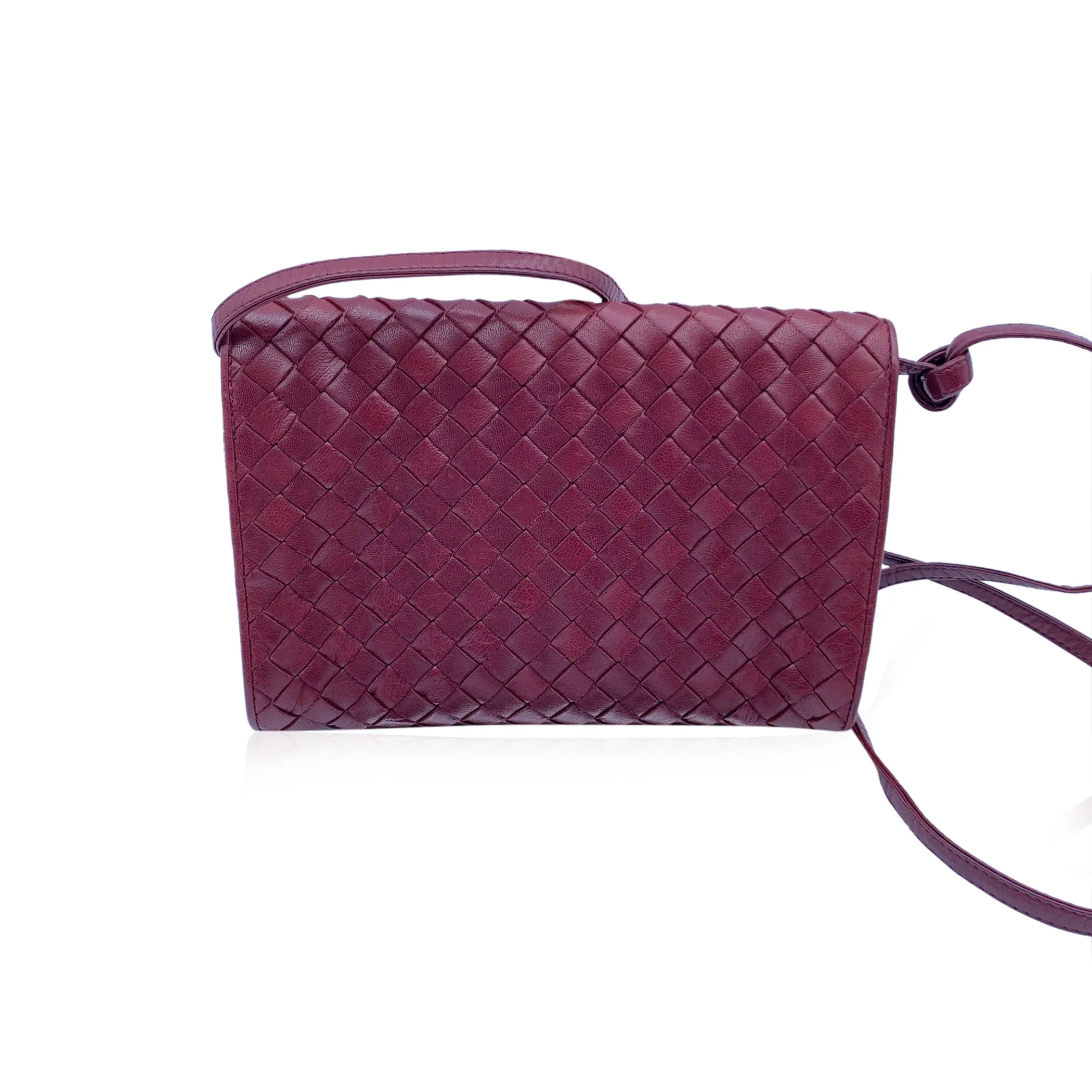 Bottega Veneta Vintage Burgundy Intrecciato Leather Small Shoulder Bag