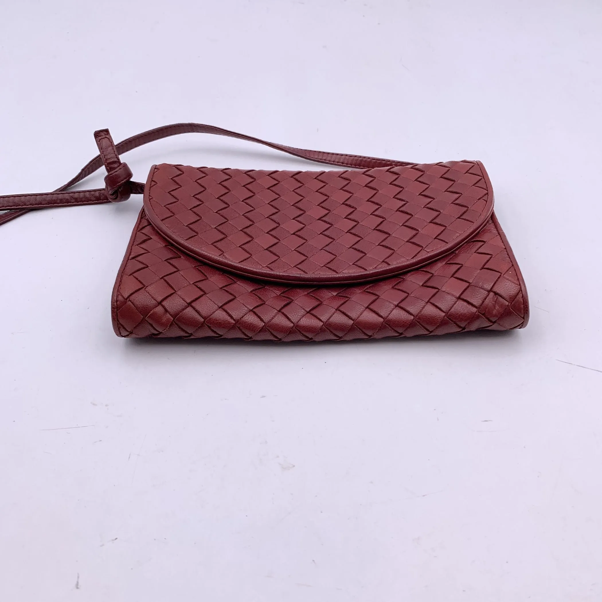 Bottega Veneta Vintage Burgundy Intrecciato Leather Small Shoulder Bag