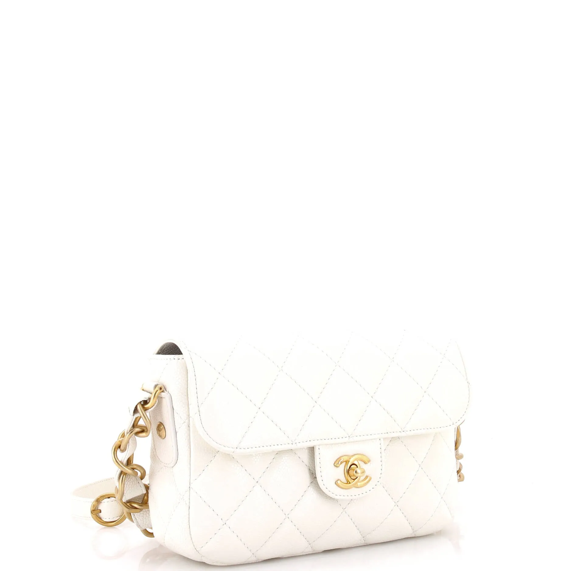 CC Adjustable Strap Flap Messenger Bag Quilted Caviar Small