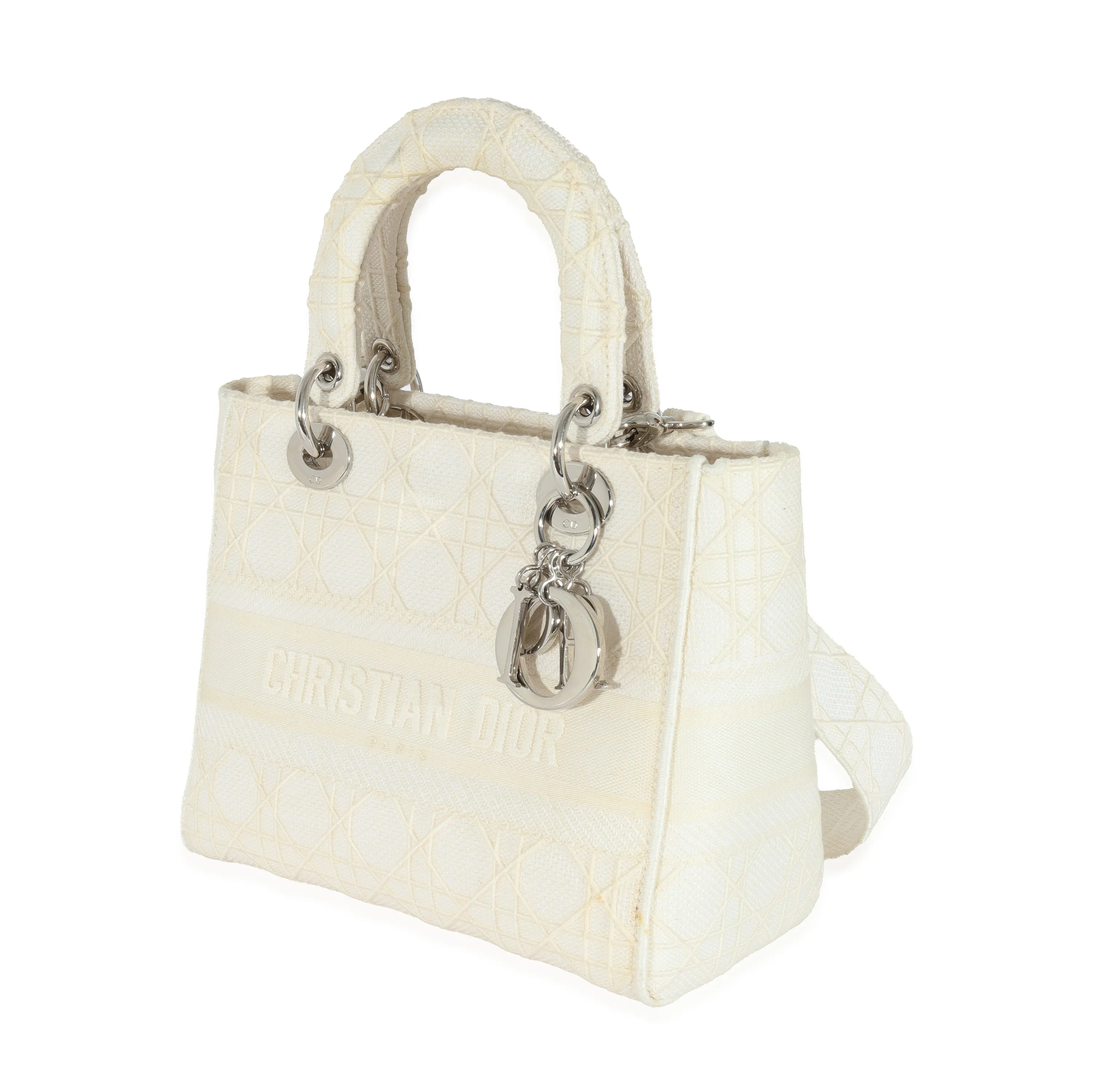 CHRISTIAN DIOR Cannage White Canvas D-Lite Lady Dior