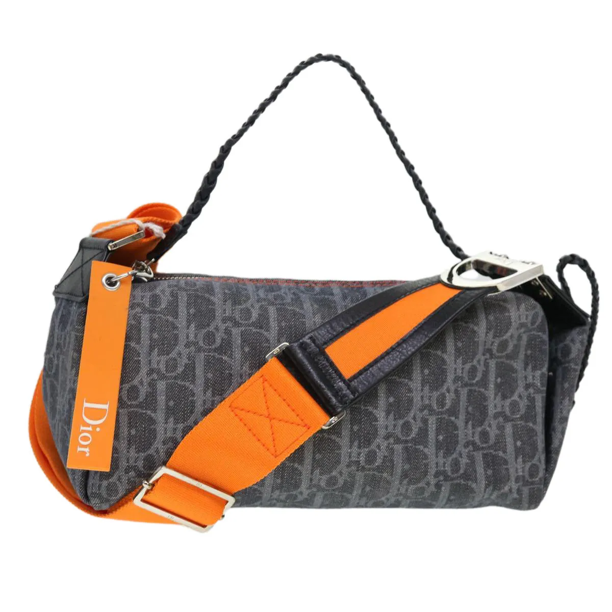 CHRISTIAN DIOR Trotter Canvas Flight Shoulder Bag Navy Orange Auth 39354A