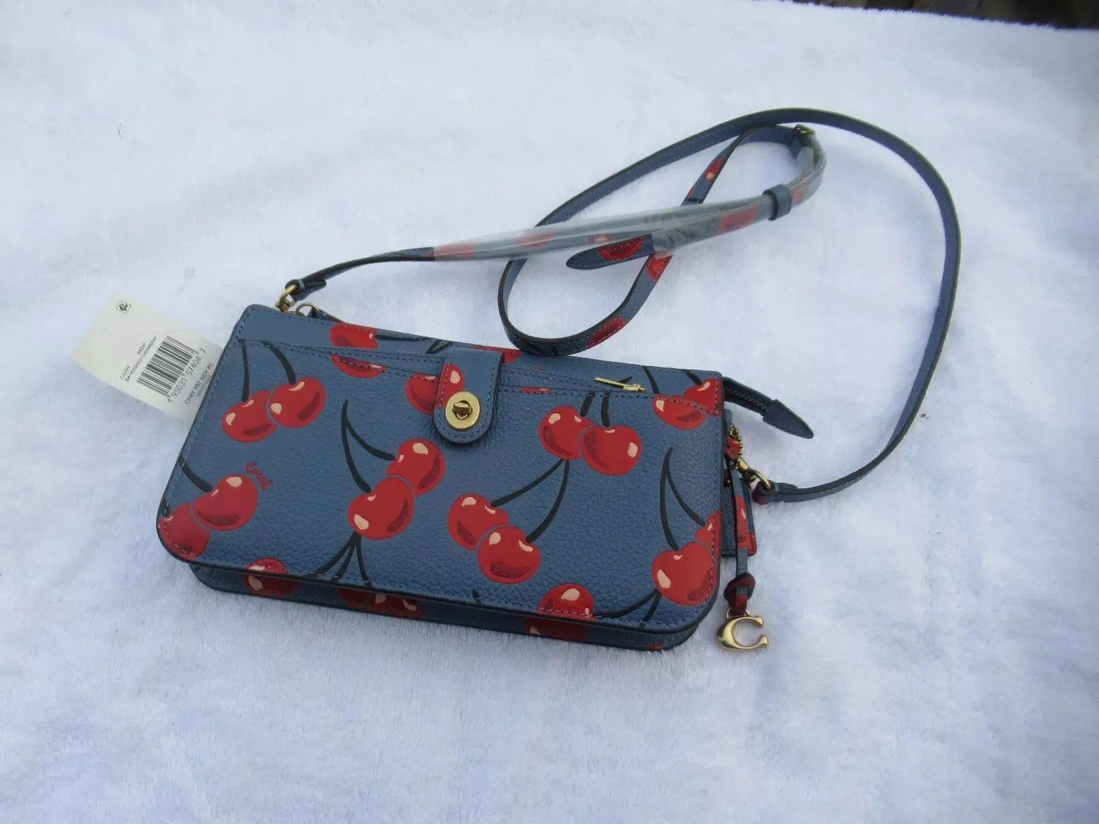 Coach Noa Pop Up Messenger Cherry Bag Leather Handbag Chambray Blue Red Purse NEW