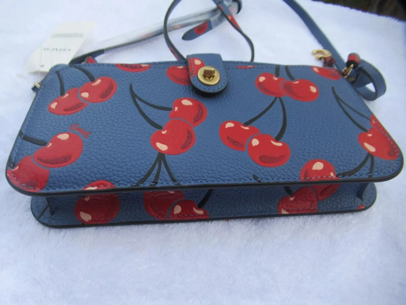Coach Noa Pop Up Messenger Cherry Bag Leather Handbag Chambray Blue Red Purse NEW