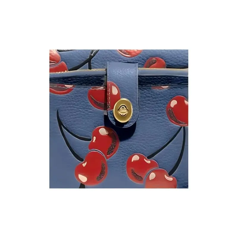 Coach Noa Pop Up Messenger Cherry Bag Leather Handbag Chambray Blue Red Purse NEW