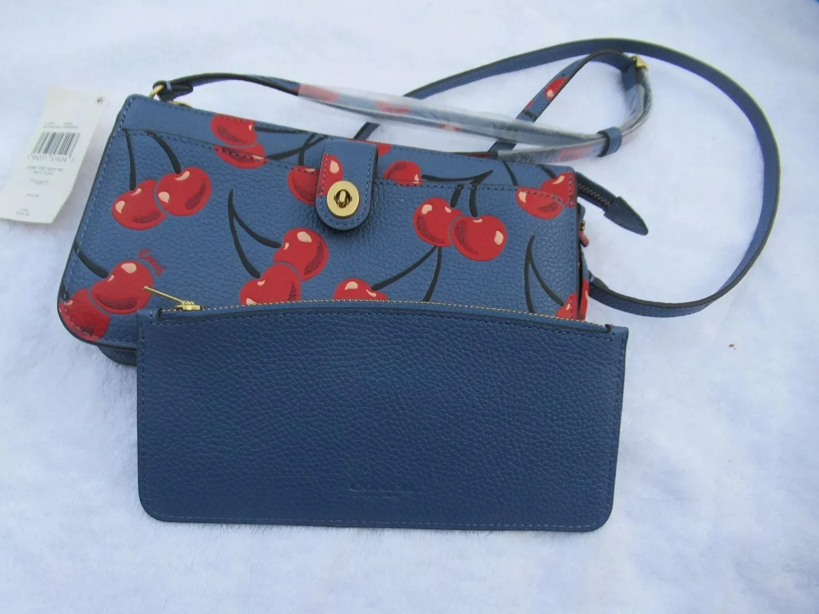 Coach Noa Pop Up Messenger Cherry Bag Leather Handbag Chambray Blue Red Purse NEW