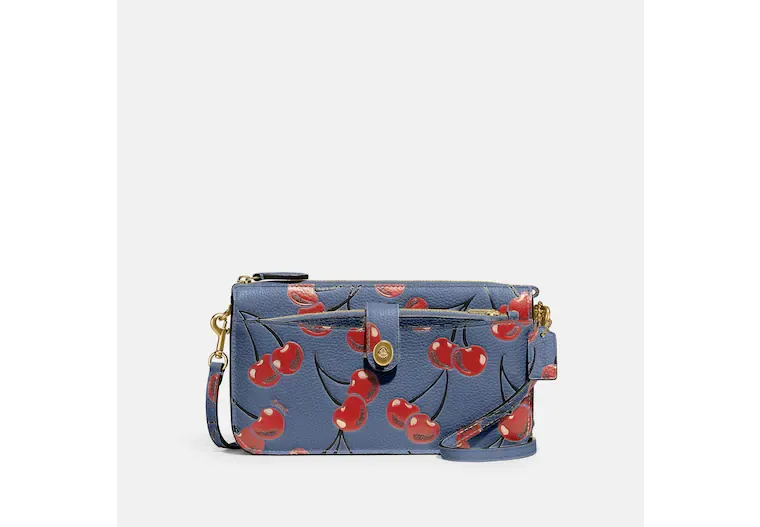 Coach Noa Pop Up Messenger Cherry Bag Leather Handbag Chambray Blue Red Purse NEW