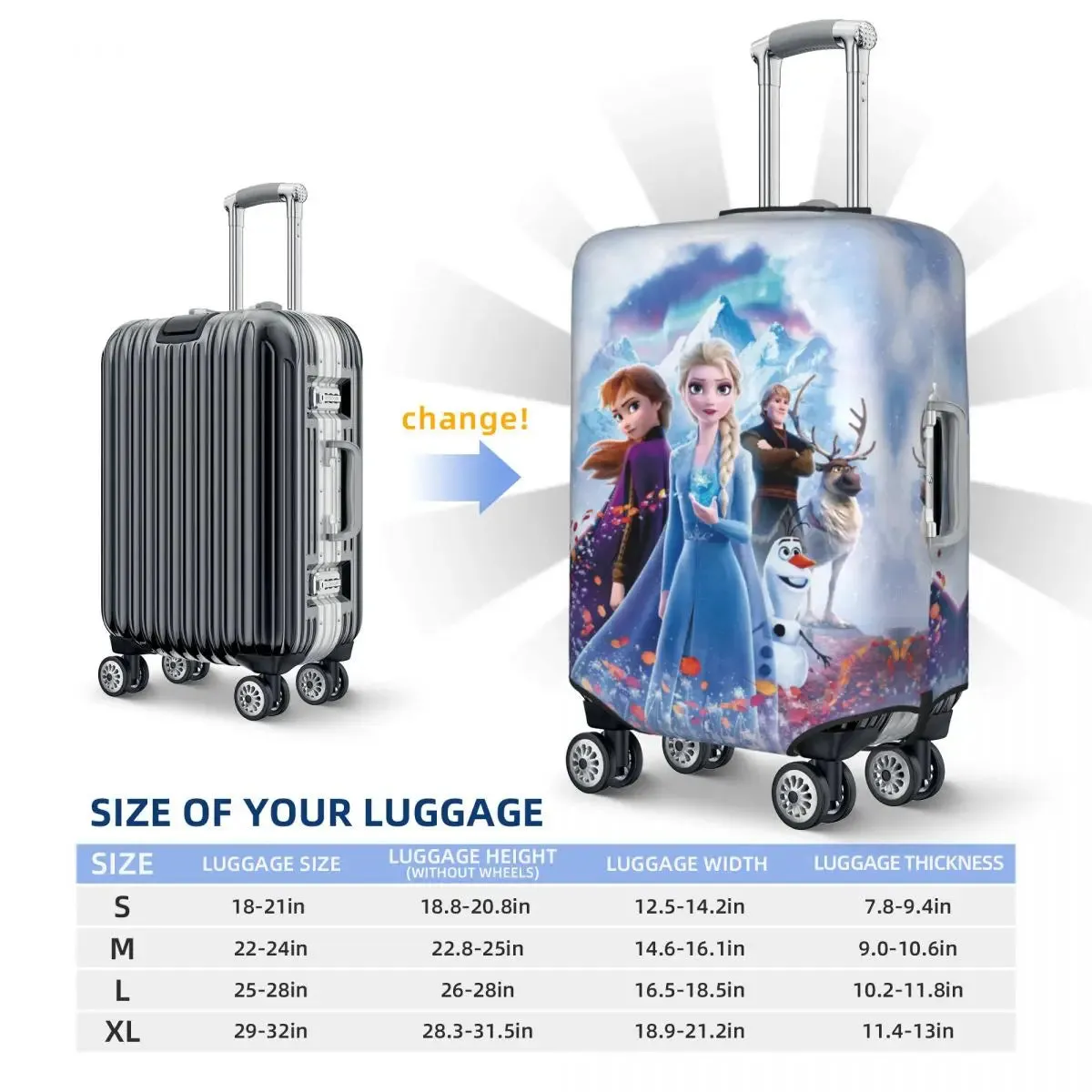 Custom Cartoon Frozen Princess Luggage COVER ONLY  Travel Suitcase Protective Covers Fits 18-32 Inch