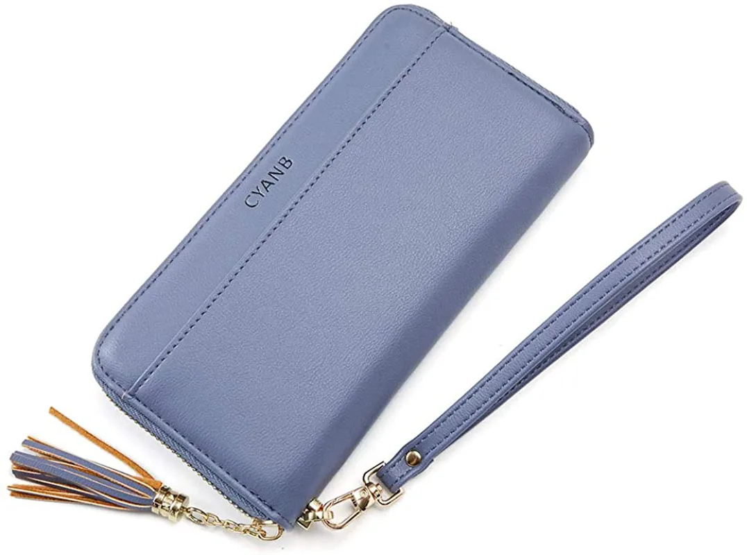 Cyanb Women Wallets Tassel Bifold Ladies Cluth Wristlet Wrist strap Long Purse