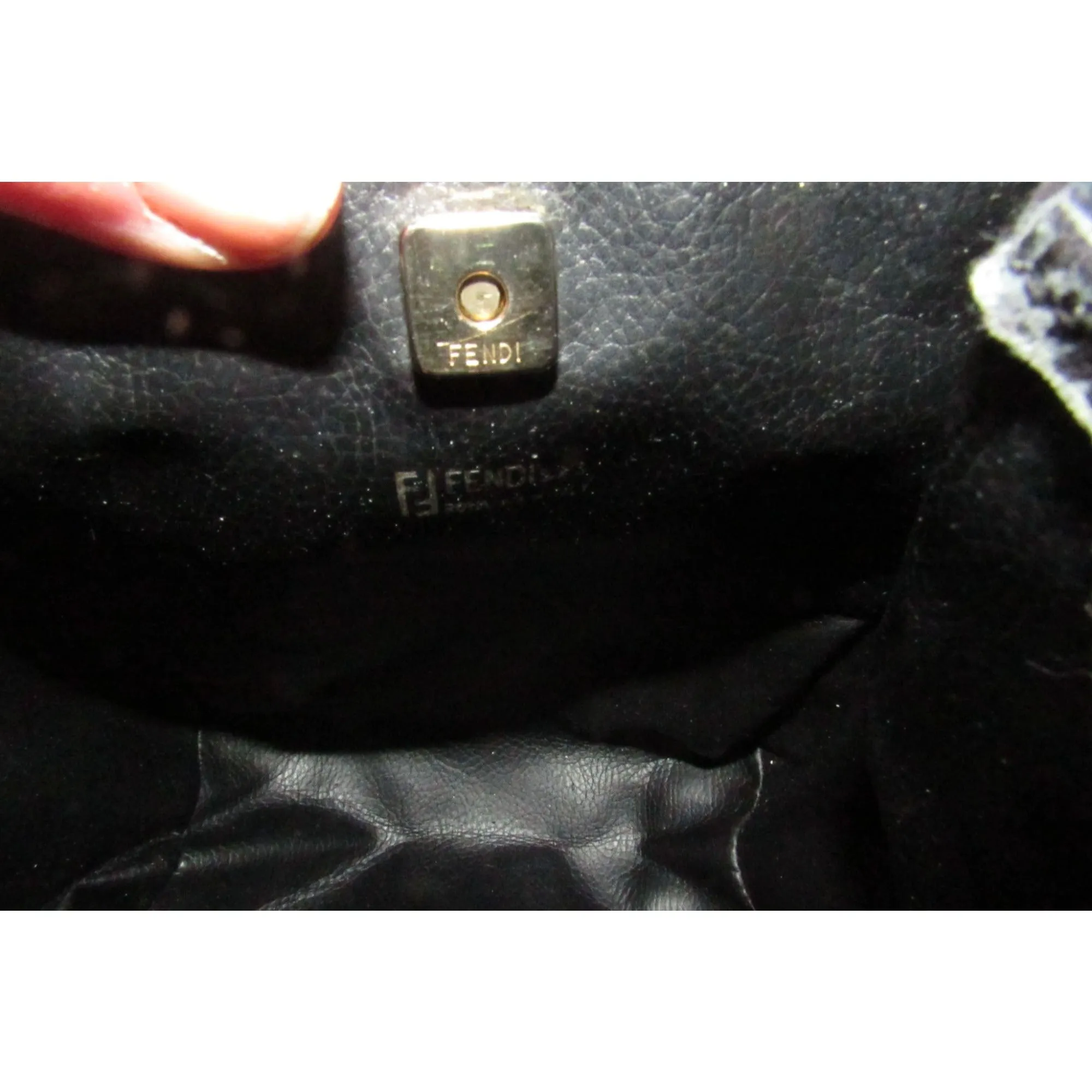 Fendi SAS multi-colored logo on black leather mini backpack/bucket