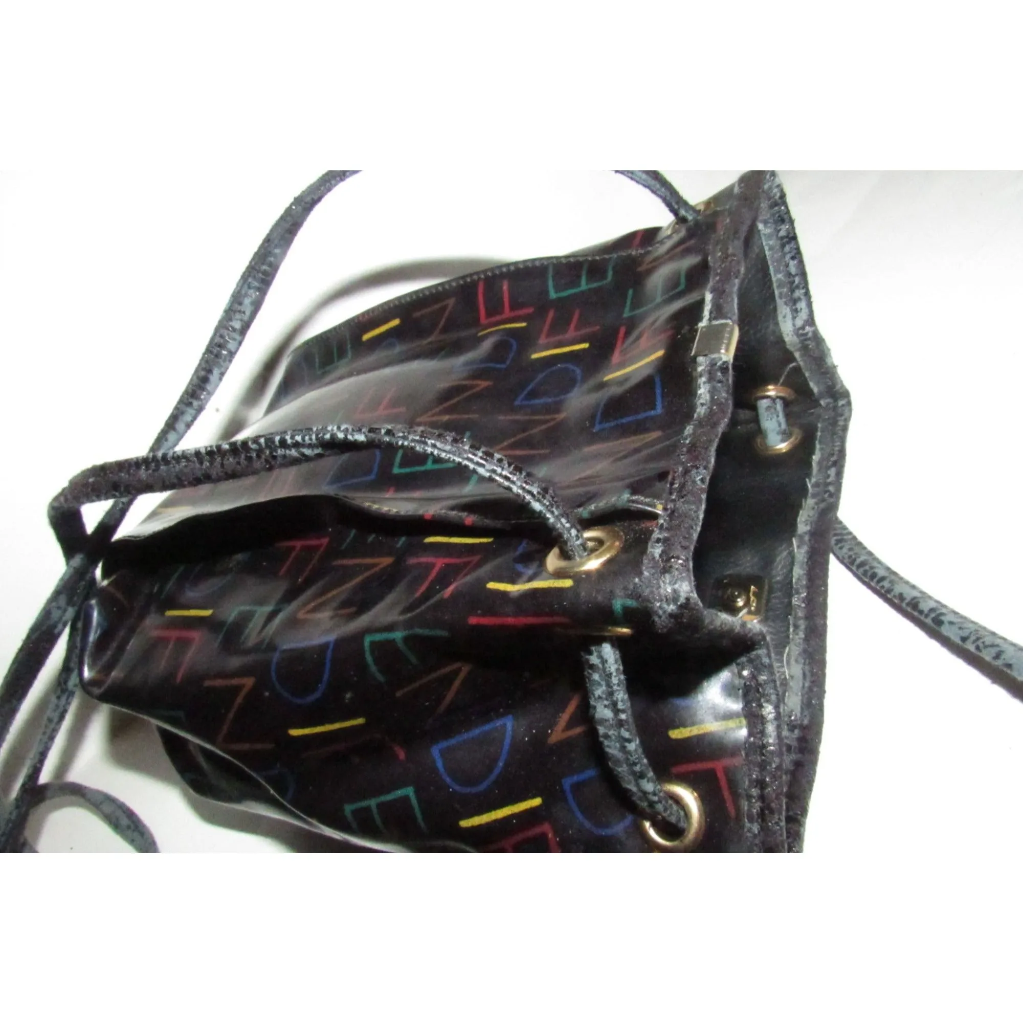 Fendi SAS multi-colored logo on black leather mini backpack/bucket