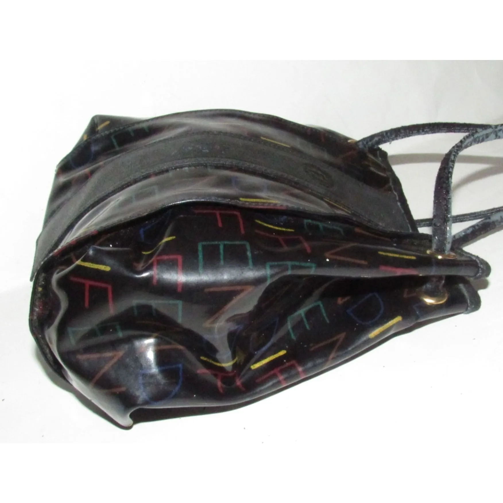Fendi SAS multi-colored logo on black leather mini backpack/bucket