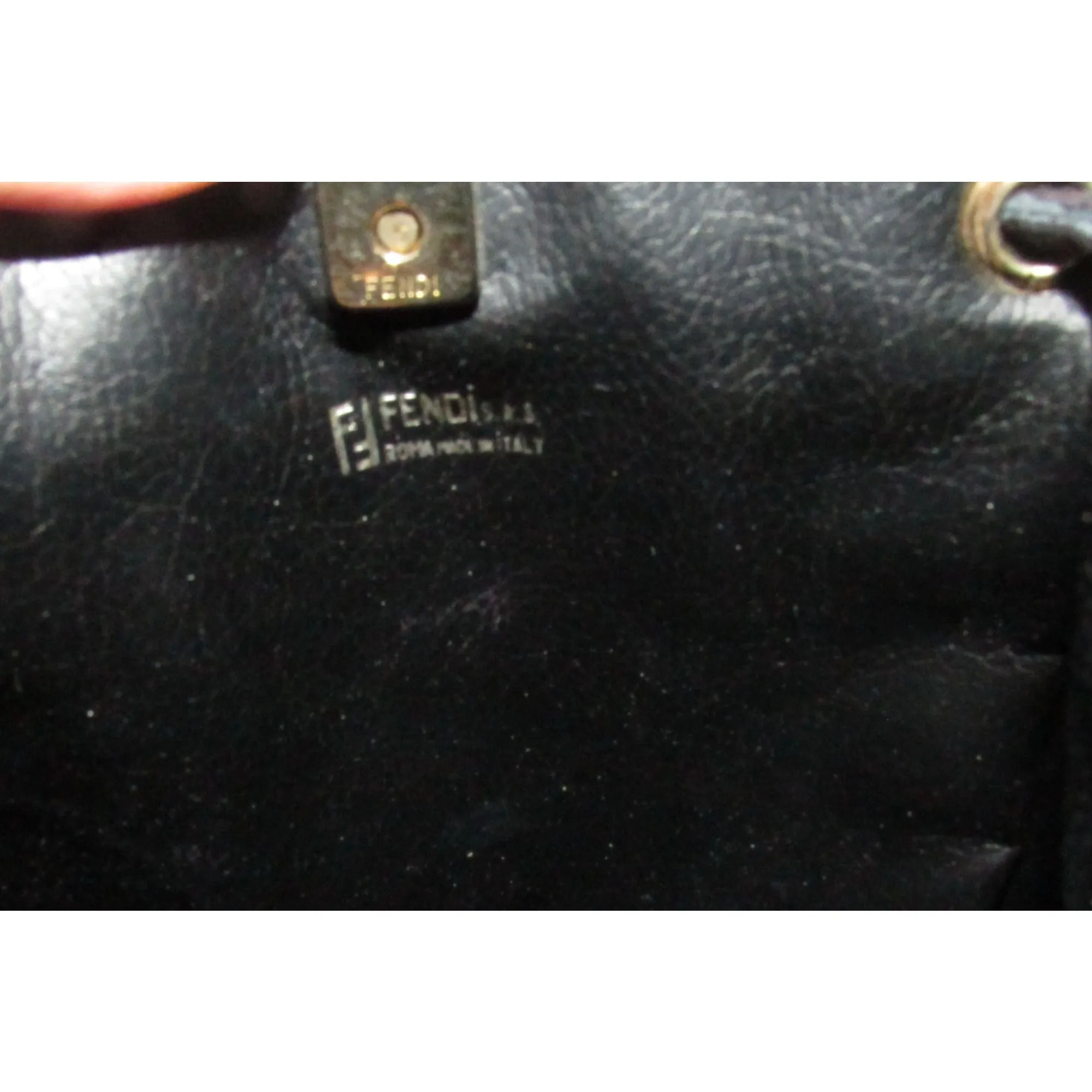 Fendi SAS multi-colored logo on black leather mini backpack/bucket