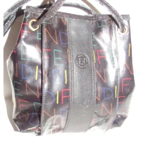 Fendi SAS multi-colored logo on black leather mini backpack/bucket