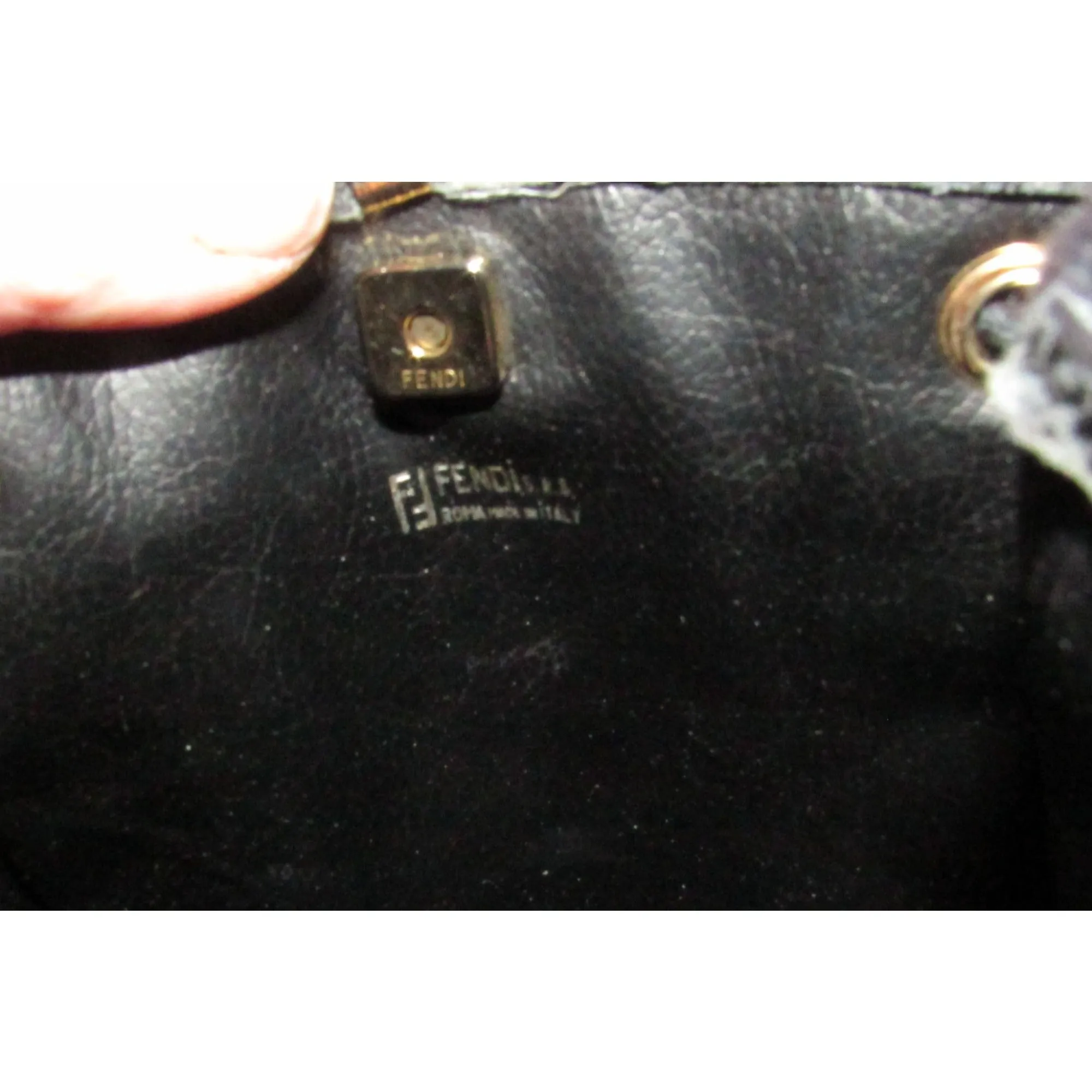 Fendi SAS multi-colored logo on black leather mini backpack/bucket