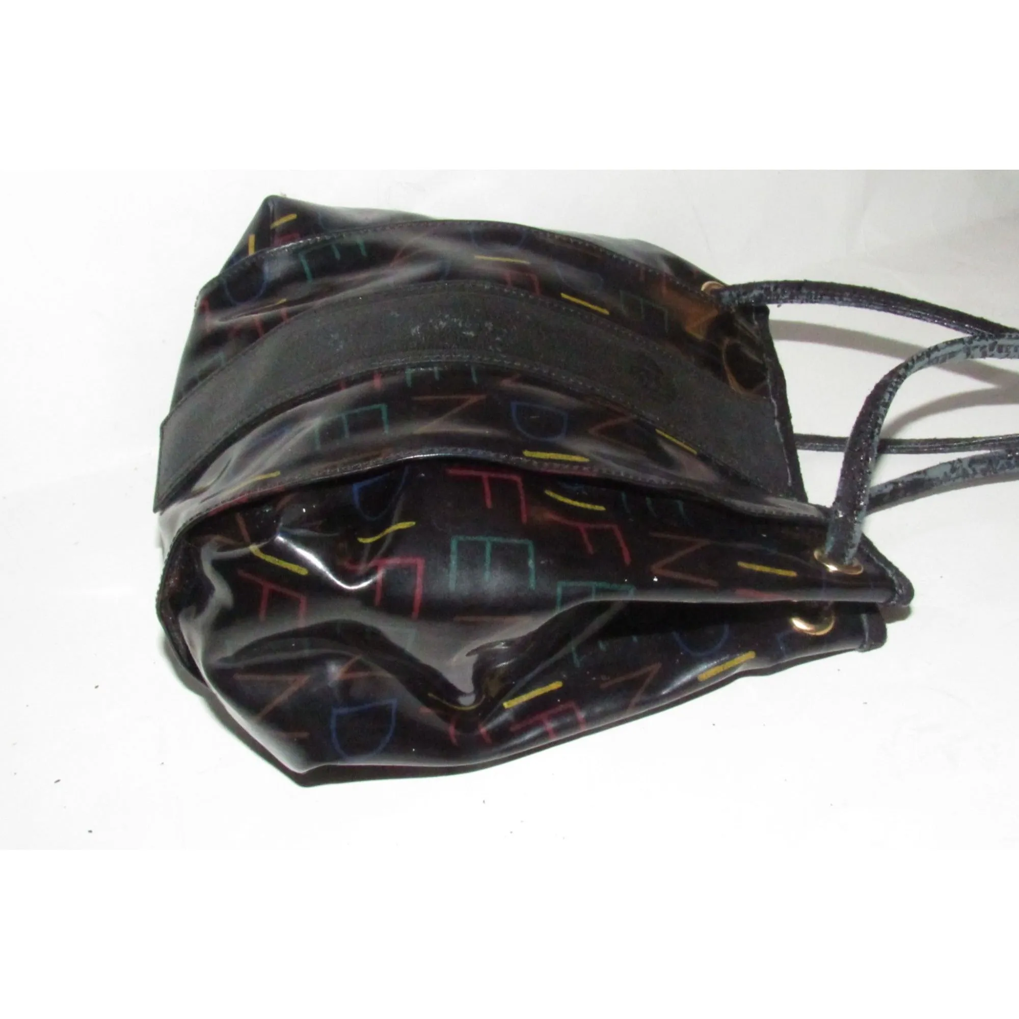 Fendi SAS multi-colored logo on black leather mini backpack/bucket