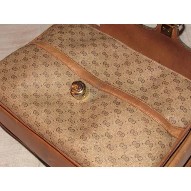 Gucci Vintage Pursesdesigner Purses Brown Small G Logo Print Coated Canvas And Camel Leather Shoulde
