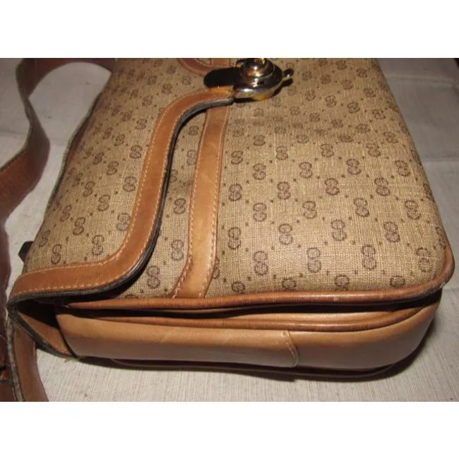 Gucci Vintage Pursesdesigner Purses Brown Small G Logo Print Coated Canvas And Camel Leather Shoulde