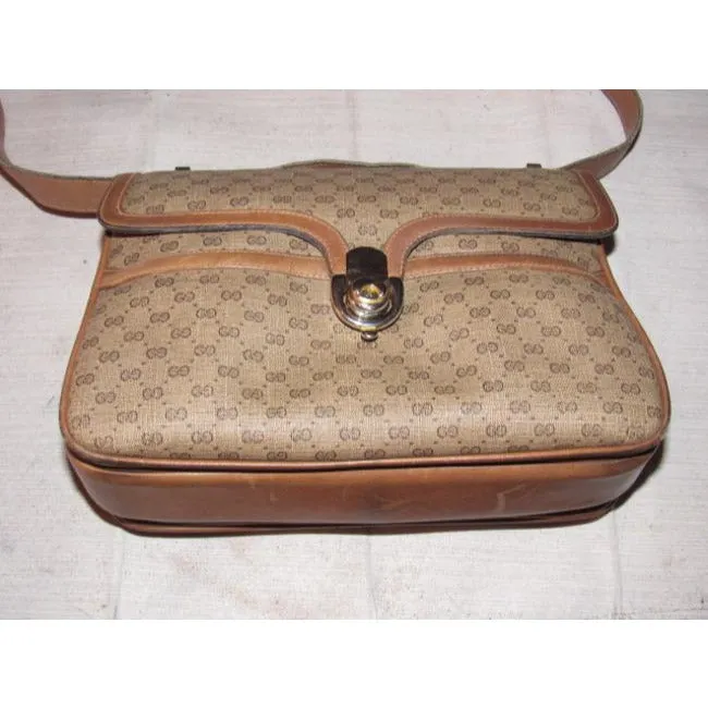 Gucci Vintage Pursesdesigner Purses Brown Small G Logo Print Coated Canvas And Camel Leather Shoulde