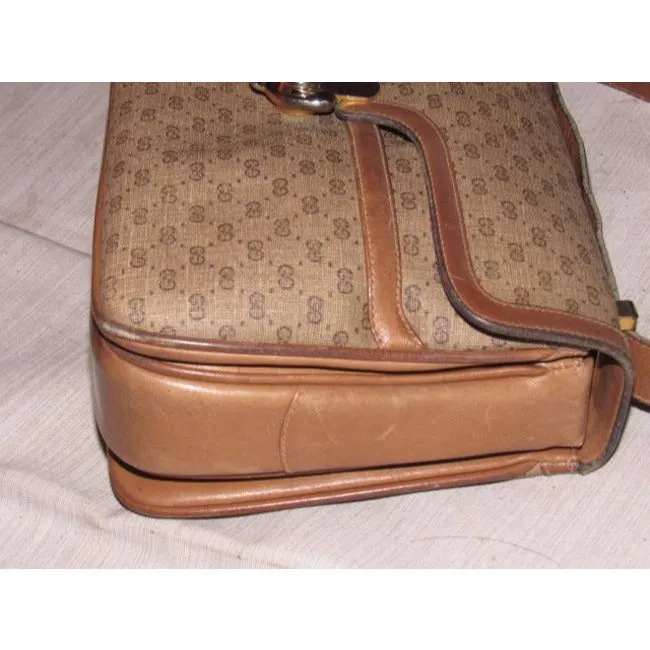Gucci Vintage Pursesdesigner Purses Brown Small G Logo Print Coated Canvas And Camel Leather Shoulde