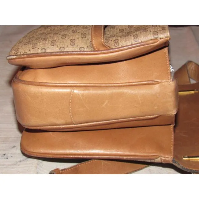 Gucci Vintage Pursesdesigner Purses Brown Small G Logo Print Coated Canvas And Camel Leather Shoulde