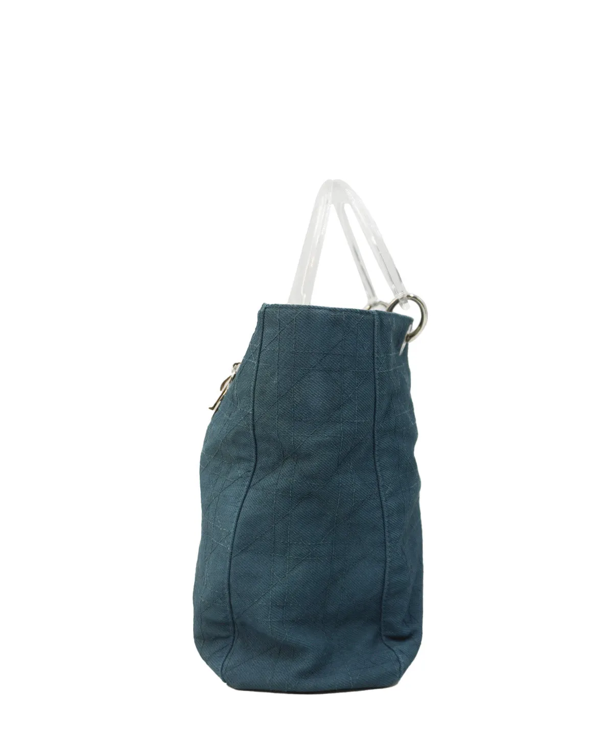 Large Vintage Lady Dior Cannage Denim Tote Blue