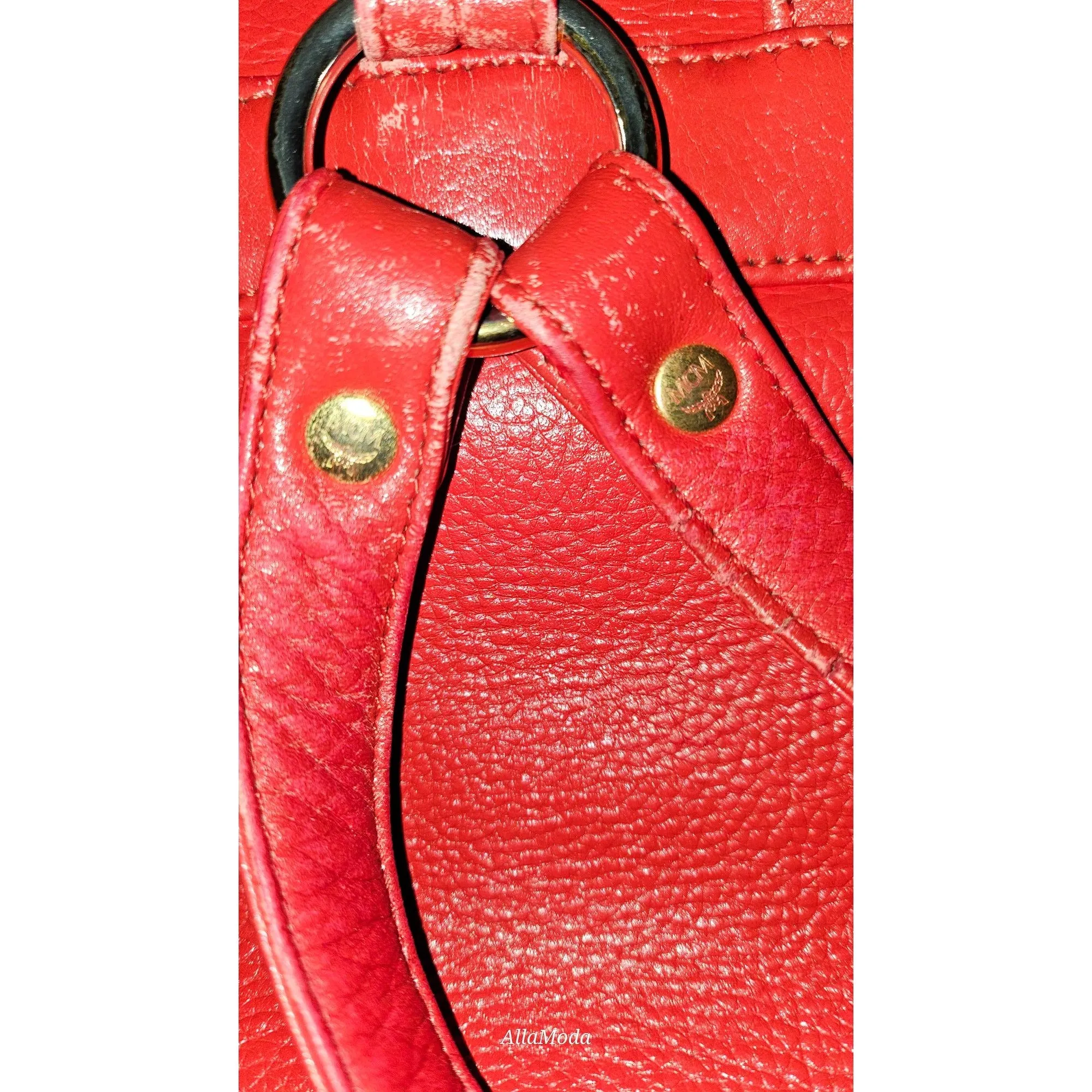 MCM vintage red leather backpack with gold hardware