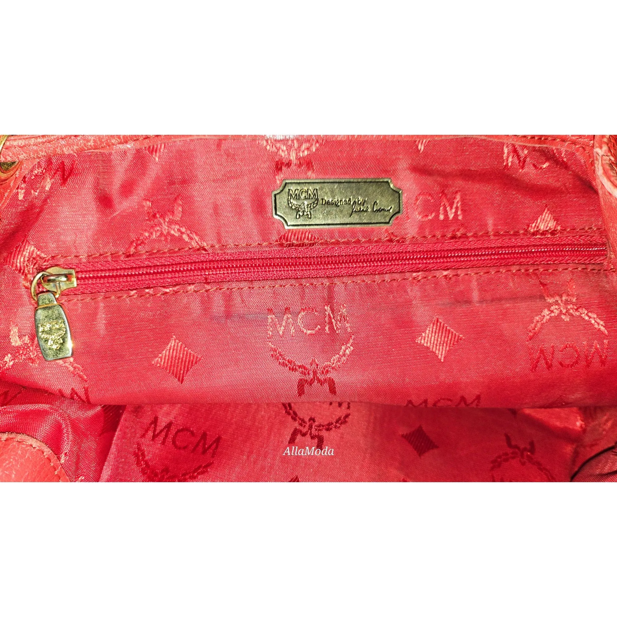 MCM vintage red leather backpack with gold hardware