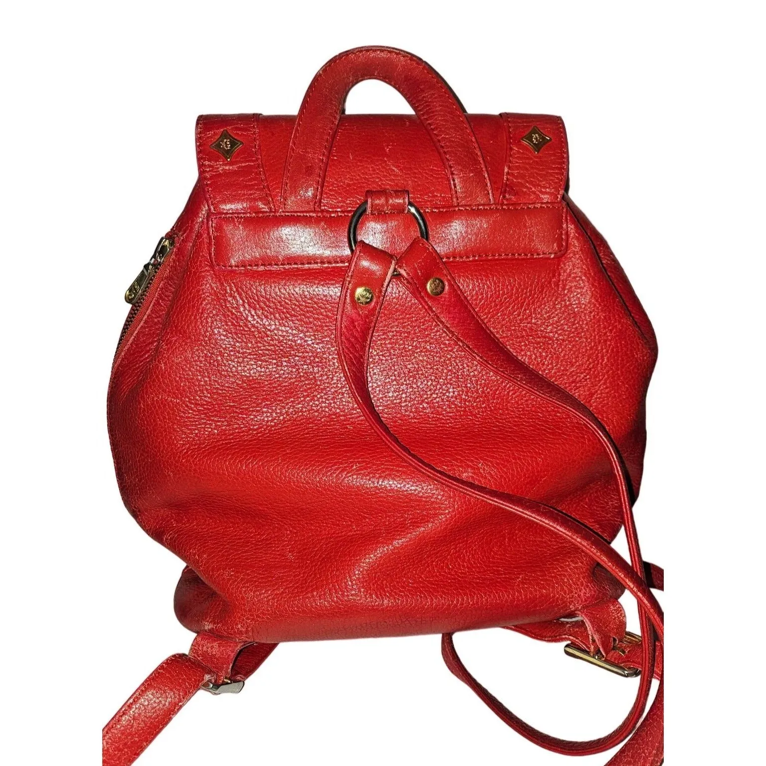MCM vintage red leather backpack with gold hardware