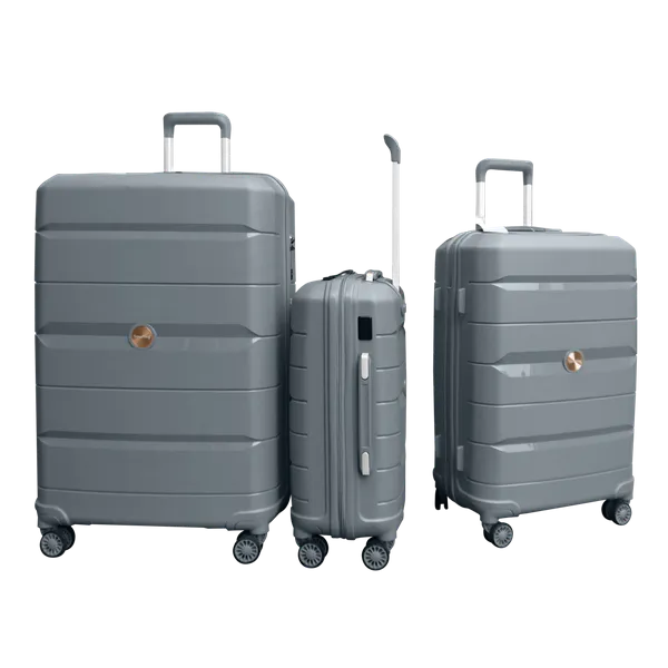 PP Hardside Travel Suitcase Luggage with 8 Spinner Wheels, Aluminum Handle, USB Port (Size 20) TK883 - Gray