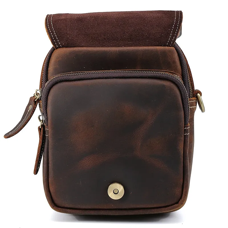 Realaiot 100% genuine leather messenger bags retro cow leather man bag corssbody handlebags multifunction waist bags mini shoulder bag