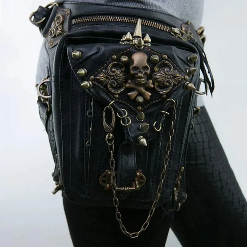Steam Leg Fanny Belt Punk Messenger Mobile Waist Hip Phone Gothic Bag