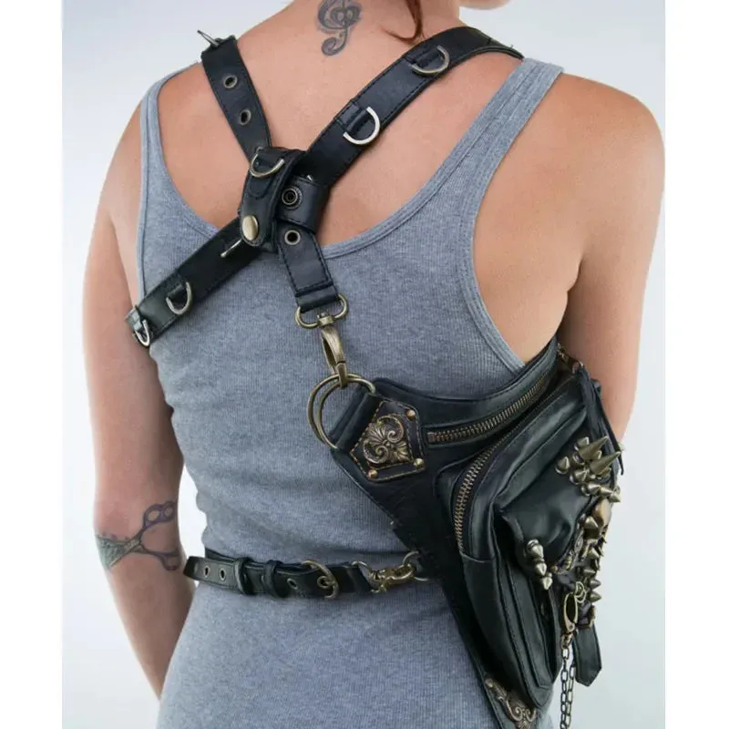 Steam Leg Fanny Belt Punk Messenger Mobile Waist Hip Phone Gothic Bag