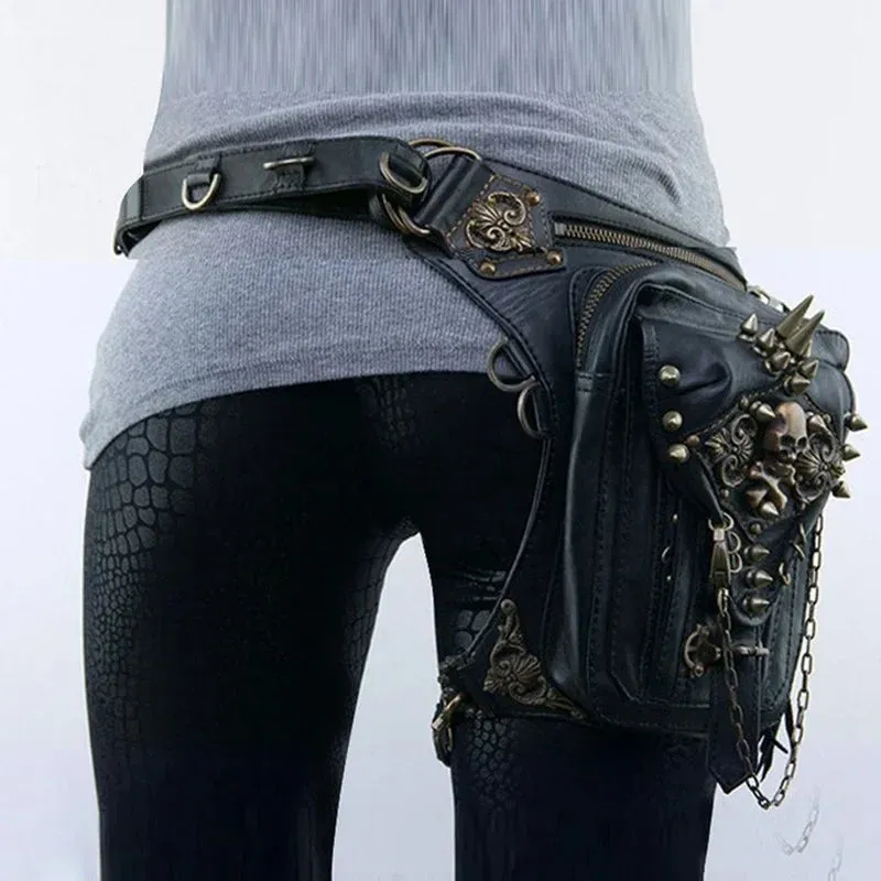 Steam Leg Fanny Belt Punk Messenger Mobile Waist Hip Phone Gothic Bag