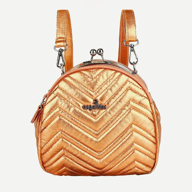 Triple Compartment Mini Backpack Kisslock Zipper Daypack Fashion Party Purses Handbags