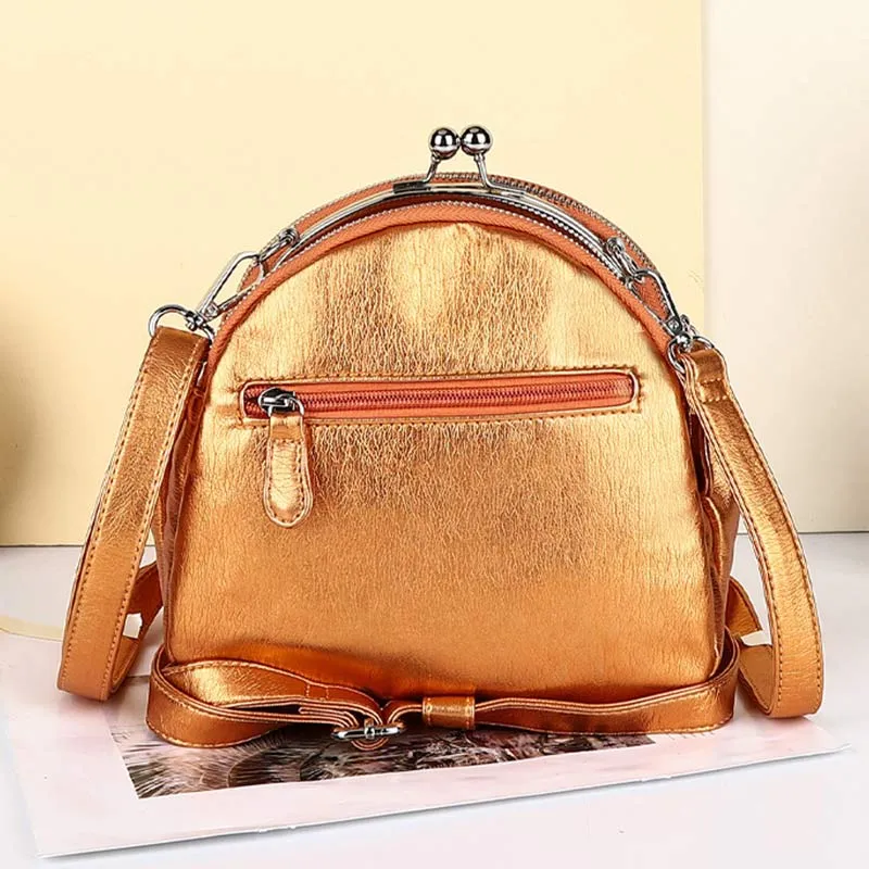 Triple Compartment Mini Backpack Kisslock Zipper Daypack Fashion Party Purses Handbags