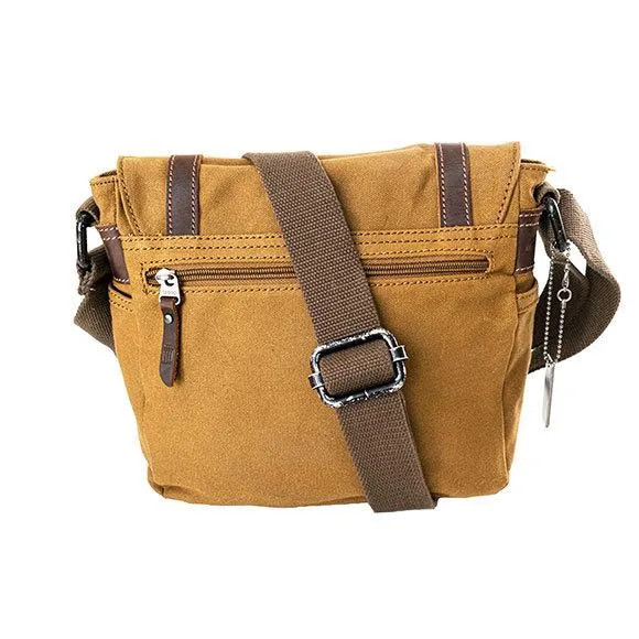 Troop London Heavy Wax Canvas Tall Messenger Bag | Camel