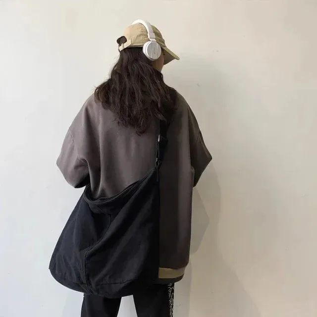 UAKISS  -  2024 New Streetwear Japanese Trendy Messenger Bag Men Women Ins Grunge Vintage Solid Y2k Korean Shoulder Crossbody Canvas Bags
