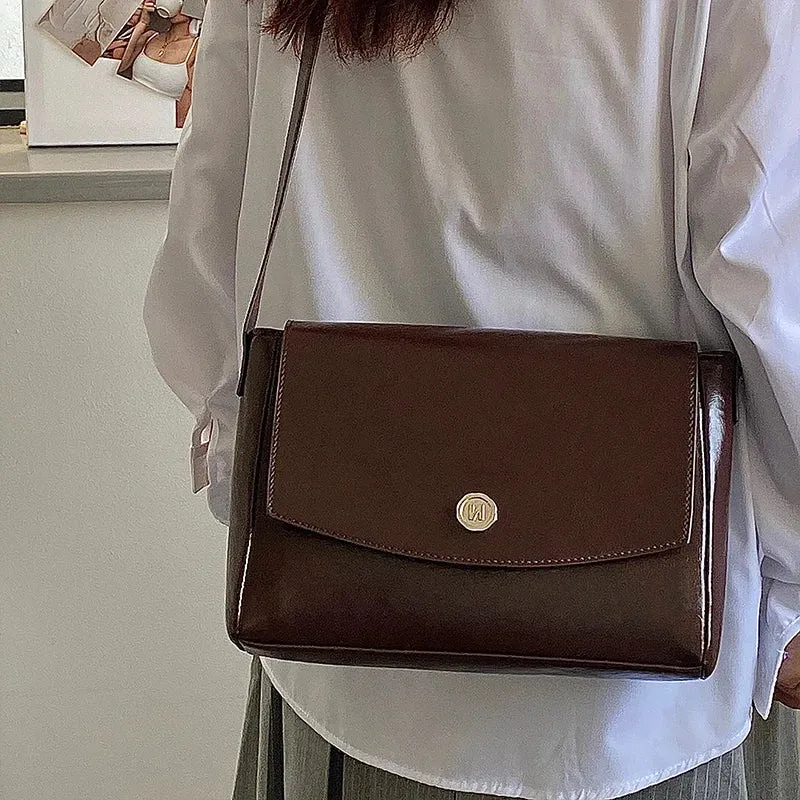 Vintage Pu Leather Women's Crossbody Bags Messenger Bag Simple Design Ladies Daily Commuting Bag Portable Female Shoulder Bags