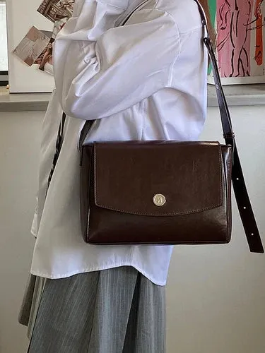 Vintage Pu Leather Women's Crossbody Bags Messenger Bag Simple Design Ladies Daily Commuting Bag Portable Female Shoulder Bags