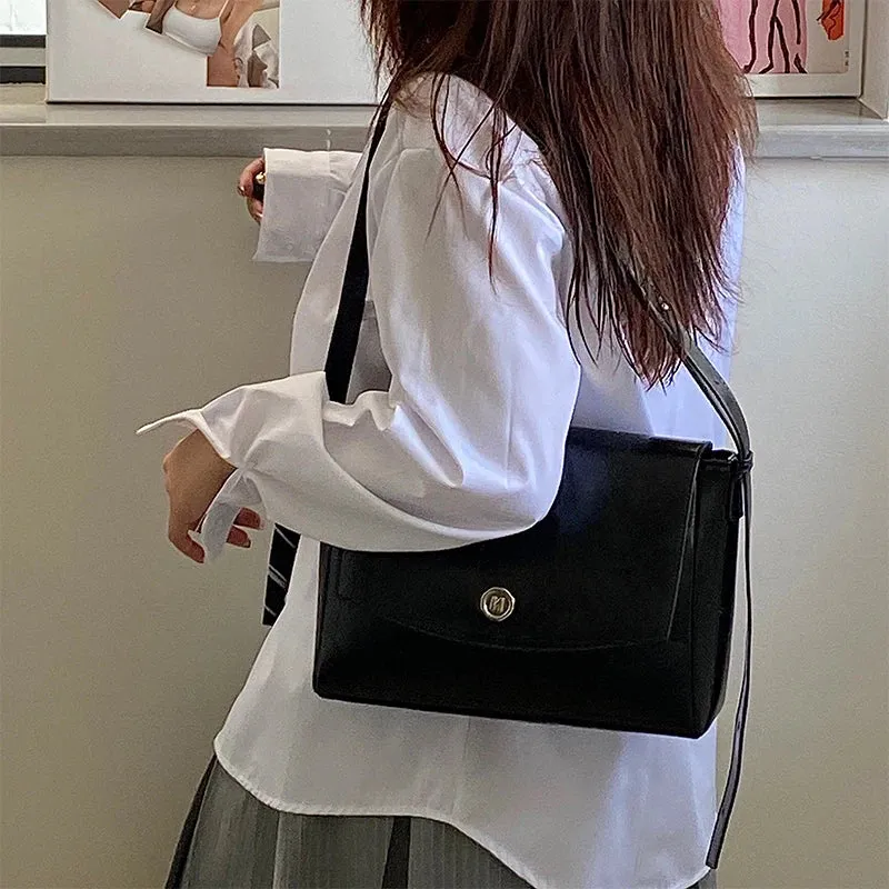 Vintage Pu Leather Women's Crossbody Bags Messenger Bag Simple Design Ladies Daily Commuting Bag Portable Female Shoulder Bags