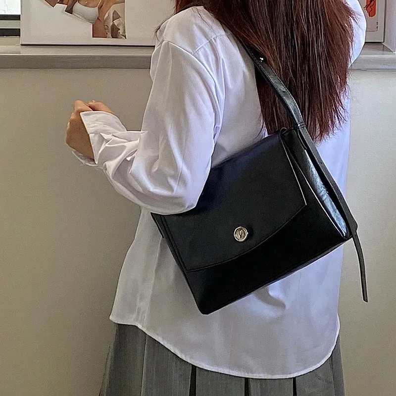 Vintage Pu Leather Women's Crossbody Bags Messenger Bag Simple Design Ladies Daily Commuting Bag Portable Female Shoulder Bags