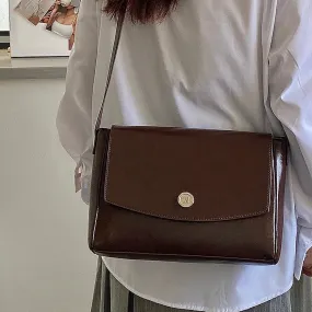 Vintage Pu Leather Women's Crossbody Bags Messenger Bag Simple Design Ladies Daily Commuting Bag Portable Female Shoulder Bags
