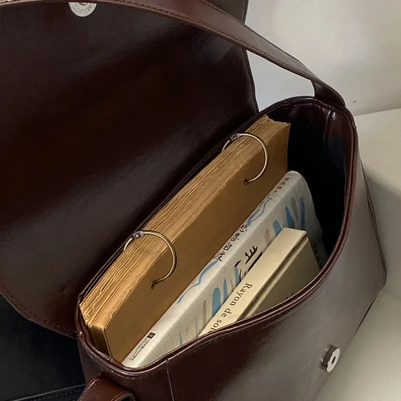 Vintage Pu Leather Women's Crossbody Bags Messenger Bag Simple Design Ladies Daily Commuting Bag Portable Female Shoulder Bags